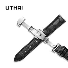 Load image into Gallery viewer, UTHAI Z09 Genuine Leather Watchbands 12-24mm Universal Watch Butterfly buckle Band Steel Buckle Strap Wrist Belt Bracelet + Tool