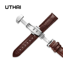 Load image into Gallery viewer, UTHAI Z09 Genuine Leather Watchbands 12-24mm Universal Watch Butterfly buckle Band Steel Buckle Strap Wrist Belt Bracelet + Tool
