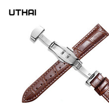 Load image into Gallery viewer, UTHAI Z09 Genuine Leather Watchbands 12-24mm Universal Watch Butterfly buckle Band Steel Buckle Strap Wrist Belt Bracelet + Tool