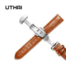Load image into Gallery viewer, UTHAI Z09 Genuine Leather Watchbands 12-24mm Universal Watch Butterfly buckle Band Steel Buckle Strap Wrist Belt Bracelet + Tool